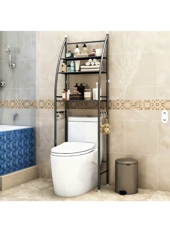 BLOOMING TIME 3 Tier Over The Toilet Rack Bathroom Space Saver Shelf Stand Storage Organizer Cabinet Black - Image 4